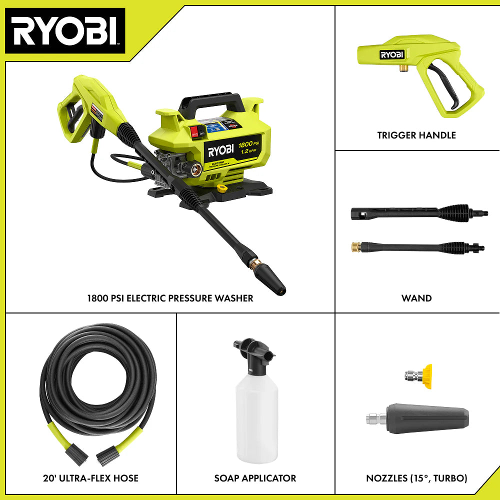 RYOBI 1,800 PSI Electric Pressure Washer – RY141803 (Open Box)